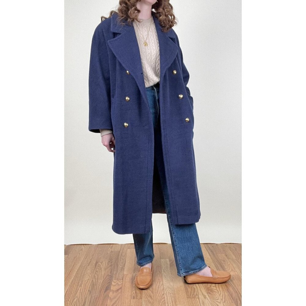 Vintage 100% Lambswool Double Breasted Oversized Pea Coat Trench Jacket Peacoat - Picture 6 of 9